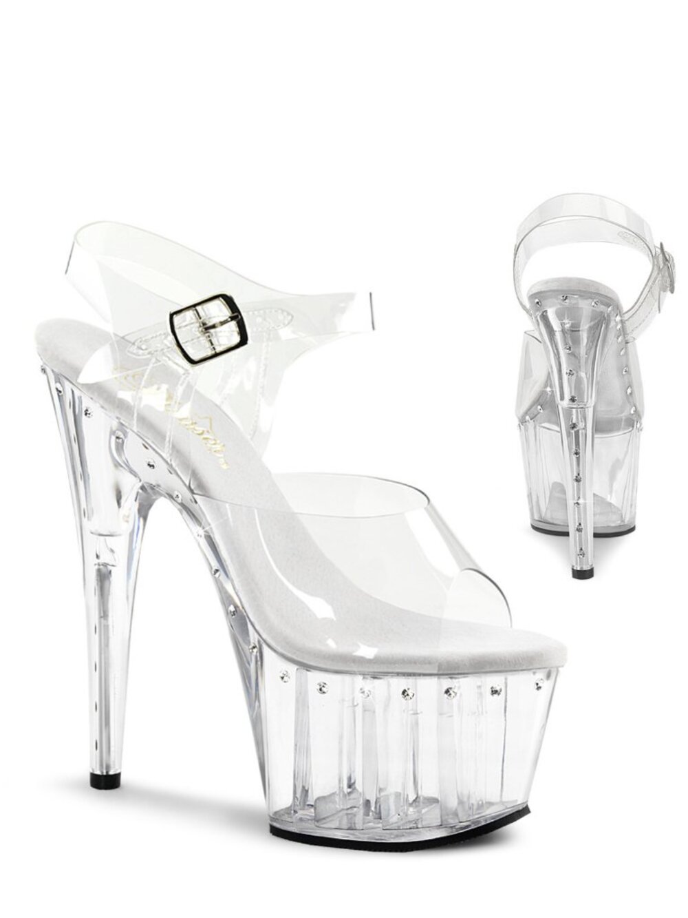 Pleaser Adore 708LS Clear Platform Heels with Rhinestones